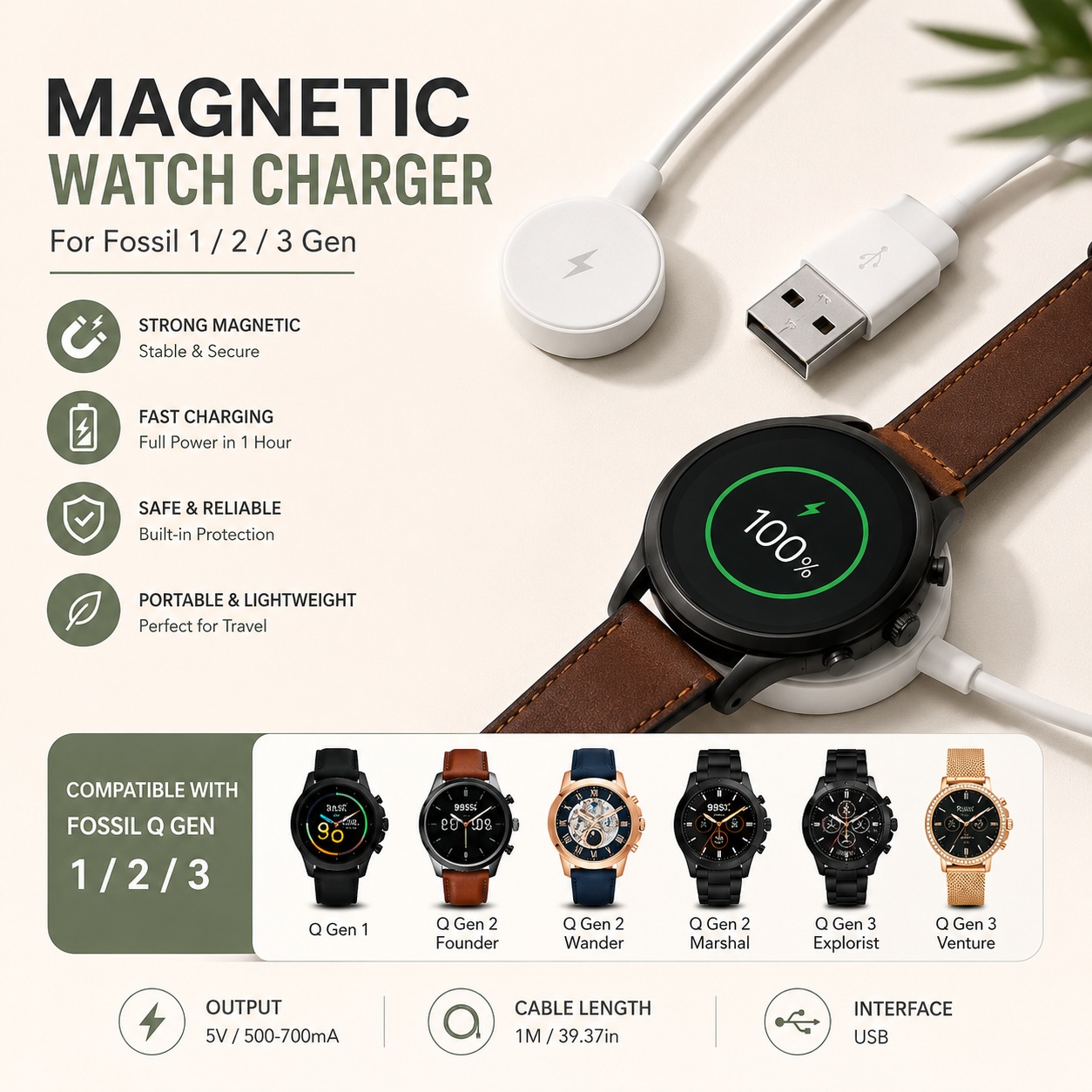 Fossil Smartwatch Accessories - Adattatore USB per caricabatterie per orologio,
